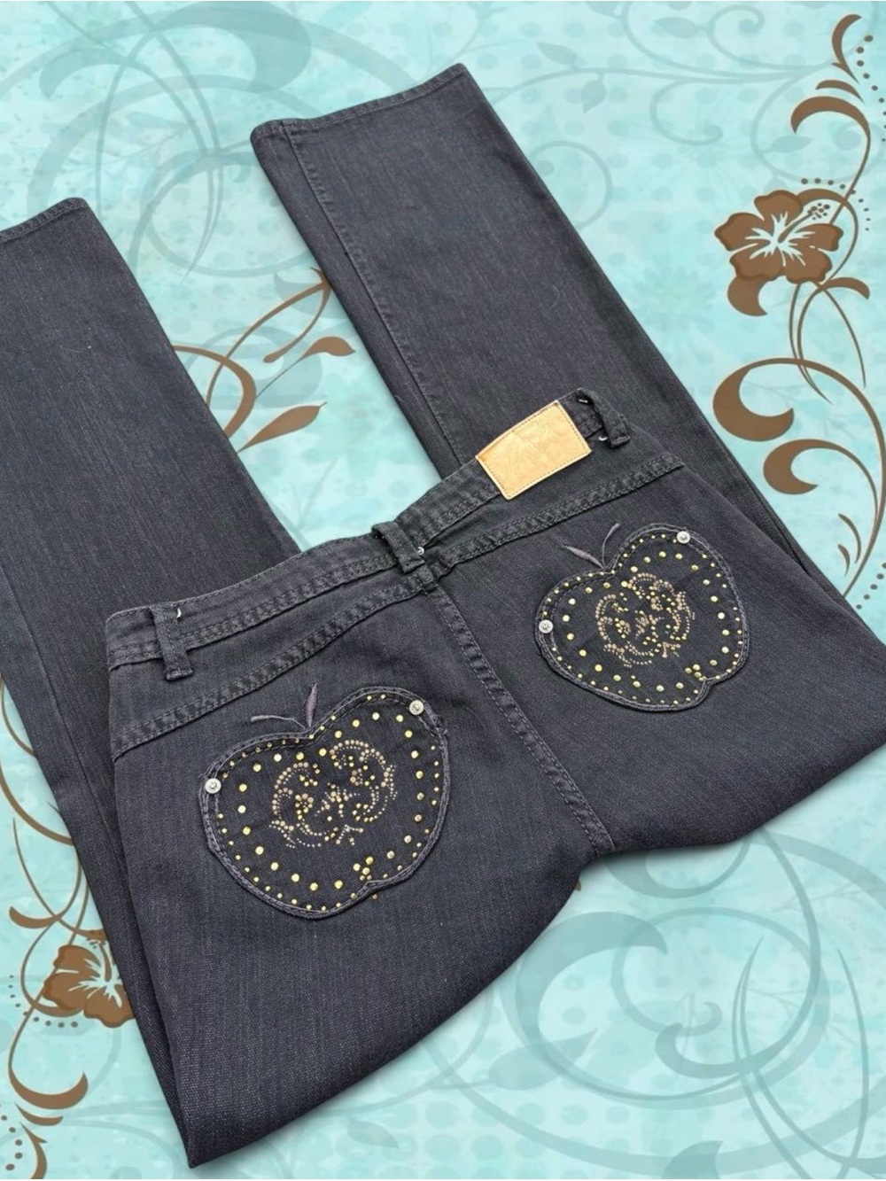 Black Apple Bottom Jeans with gold embellishment